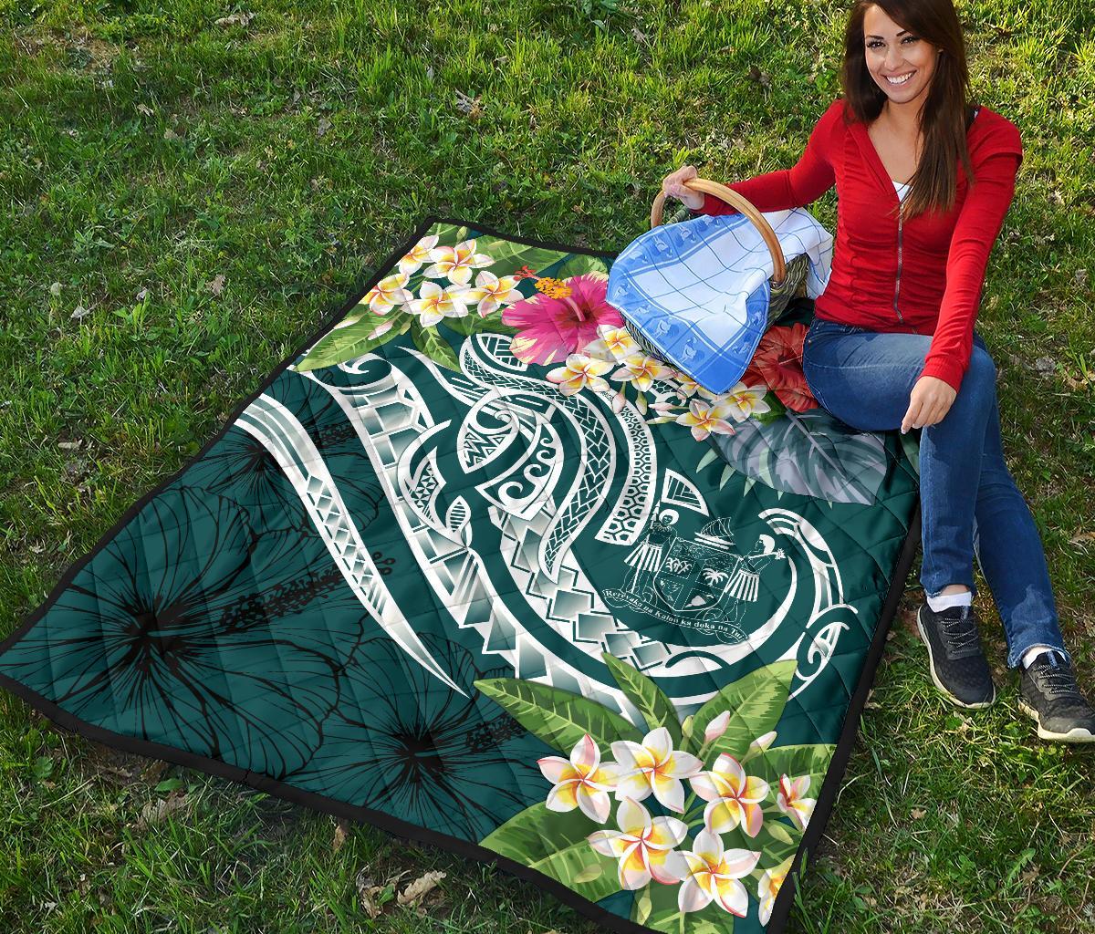 Fiji Polynesian Premium Quilt - Summer Plumeria (Turquoise) - Polynesian Pride