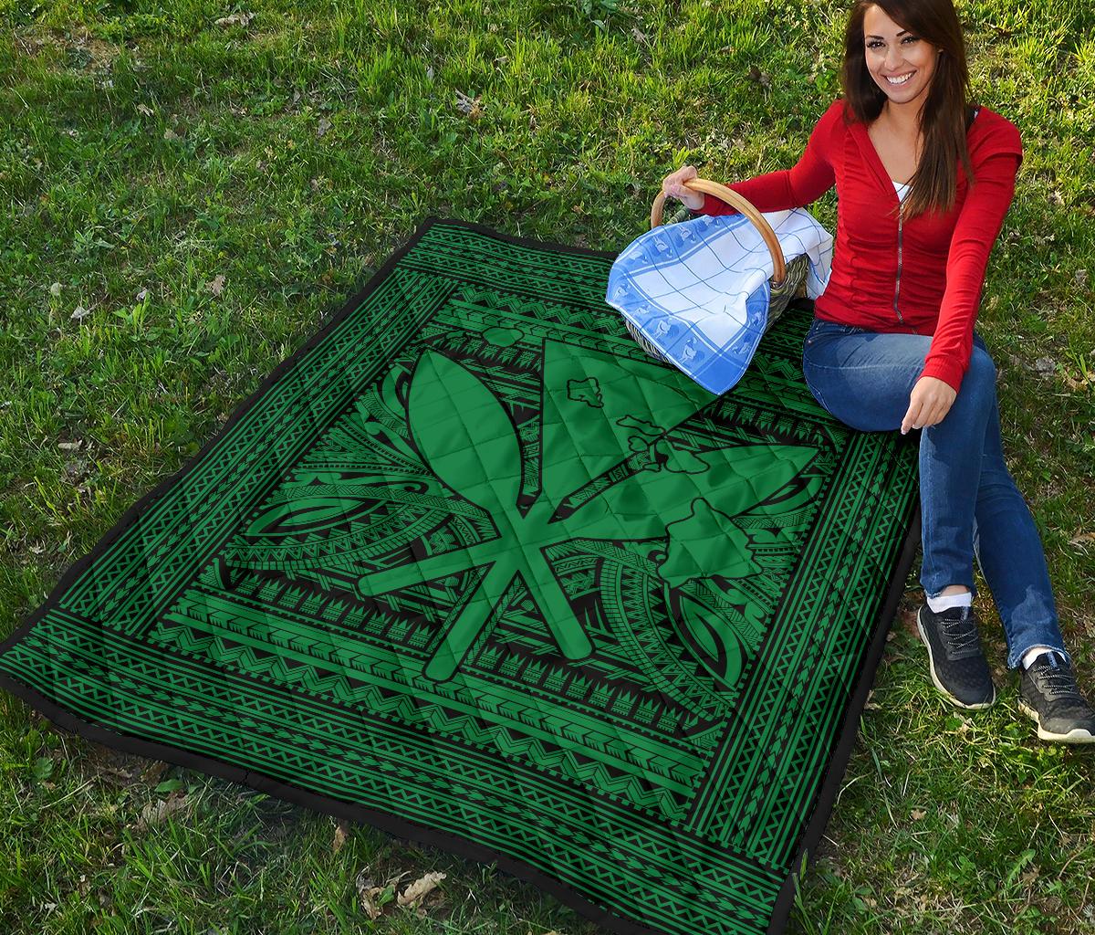 Hawaii Polynesian Kanaka Maoli Premium Quilt Green - Polynesian Pride