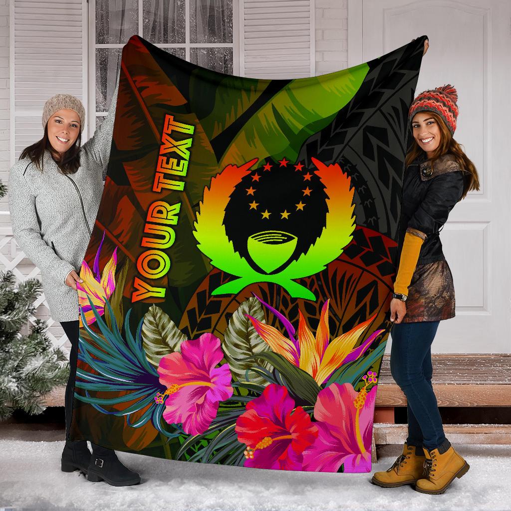 Pohnpei Polynesian Personalised Premium Blanket - Hibiscus and Banana Leaves - Polynesian Pride