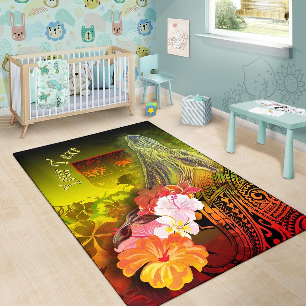 Fiji Custom Personalised Area Rug - Humpback Whale with Tropical Flowe -  Polynesian Pride