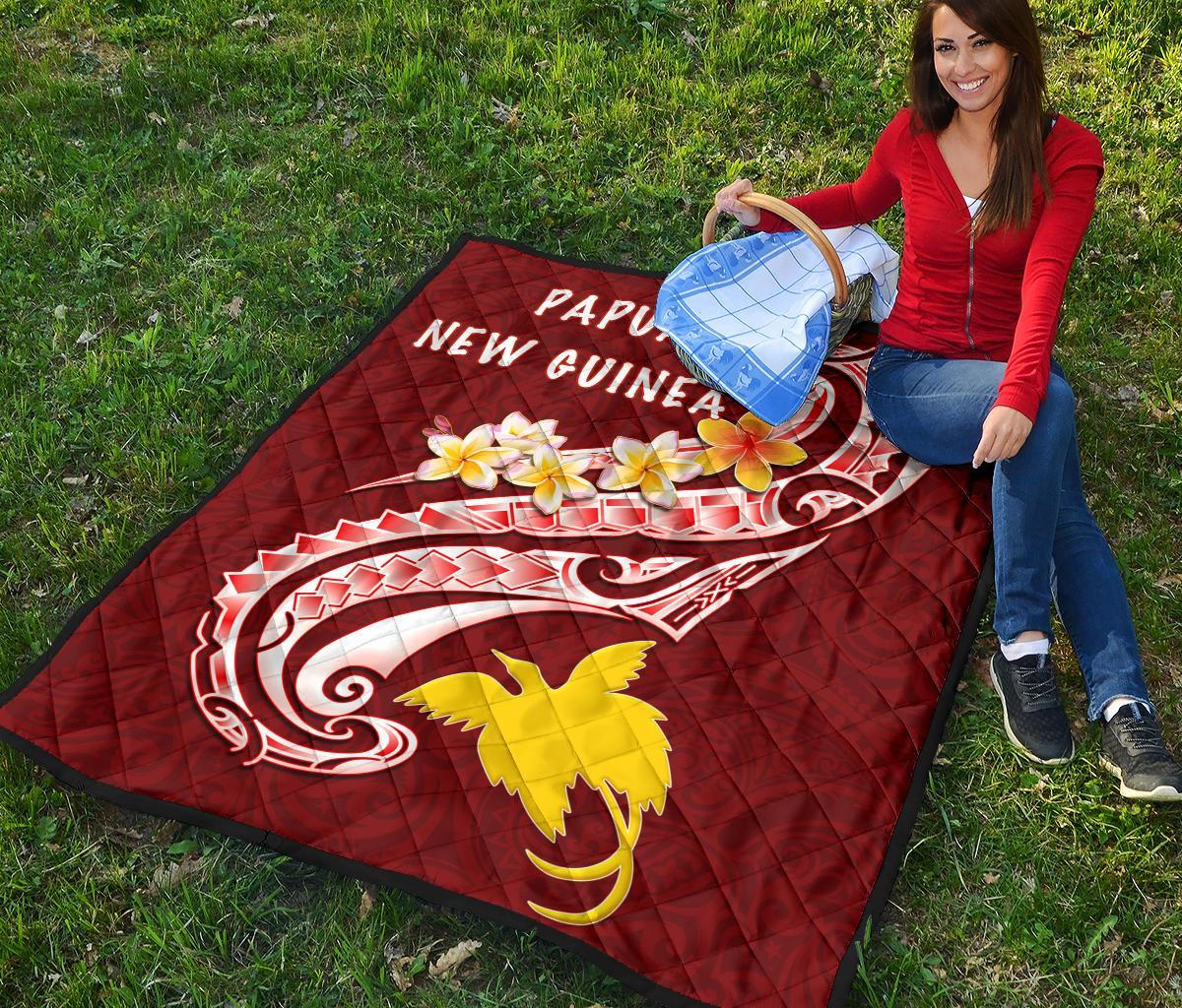 Papua New Guinea Premium Quilt - PNG Seal Polynesian Patterns Plumeria - Polynesian Pride