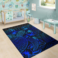 Guam Area Rugs Turtle Hibiscus Blue - Polynesian Pride