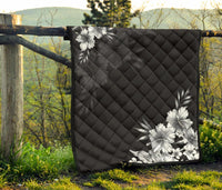 Black n White Hibiscus Premium Quilt - Polynesian Pride