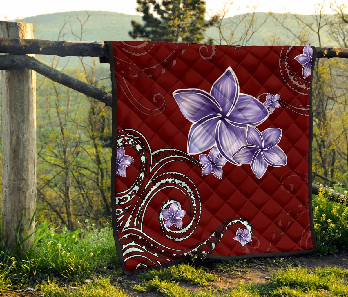 Plumeria Violet Polynesia Red Premium Quilt - Polynesian Pride