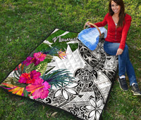 Nauru Premium Quilt White - Turtle Plumeria Banana Leaf - Polynesian Pride