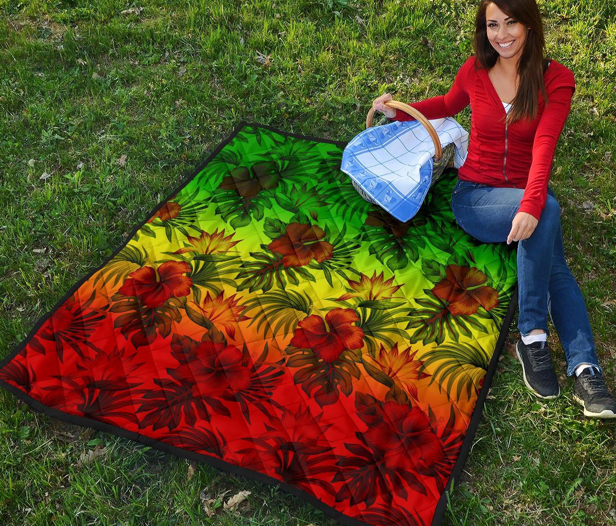 Polynesian Premium Quilt - Reggae Hibiscus Patterns - Polynesian Pride