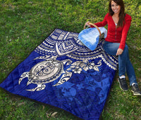 Tonga Polynesian Premium Quilts - Tonga Coat Of Arms & Blue Turtle Hibiscus - Polynesian Pride