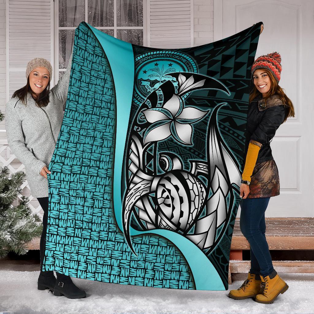 Federated States of Micronesia Premium Blanket Turquoise - Turtle With Hook - Polynesian Pride