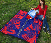Wallis And Futuna Premium Quilt - Wallis And Futuna Coat Of Arms Polynesian Red Tattoo (Dark Blue) - Polynesian Pride