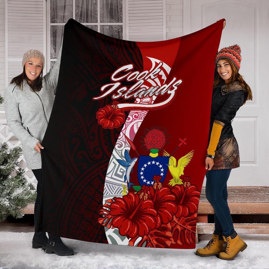 Cook Islands Polynesian Premium Blanket - Coat Of Arm With Hibiscus - Polynesian Pride