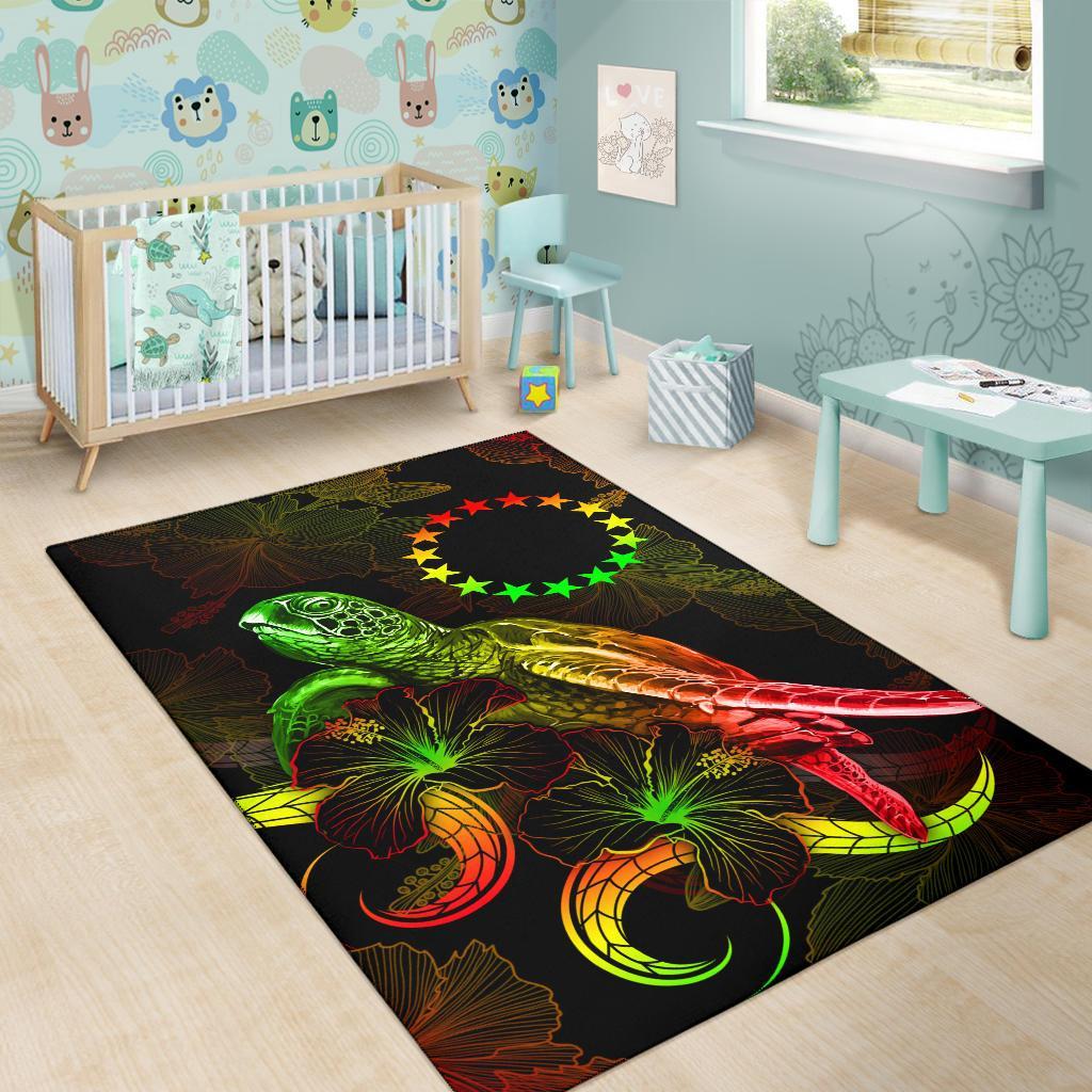Cook Islands Polynesian Area Rugs - Turtle With Blooming Hibiscus Reggae - Polynesian Pride
