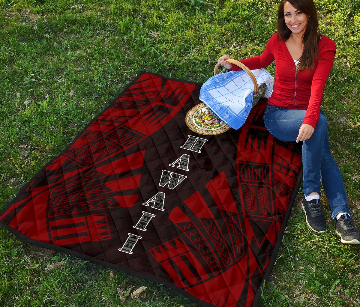 Hawaii Premium Quilt - Hawaii Seal Polynesian Red Tattoo - Polynesian Pride