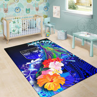 Fiji Area Rug - Humpback Whale with Tropical Flowers (Blue) - Polynesian Pride