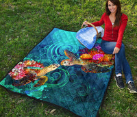 Hawaii Polynesian Premium Quilt - Sea Turtle Coral Treasure - Polynesian Pride