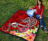 Polynesian Premium Quilt - Turtle Plumeria Red Color - Polynesian Pride