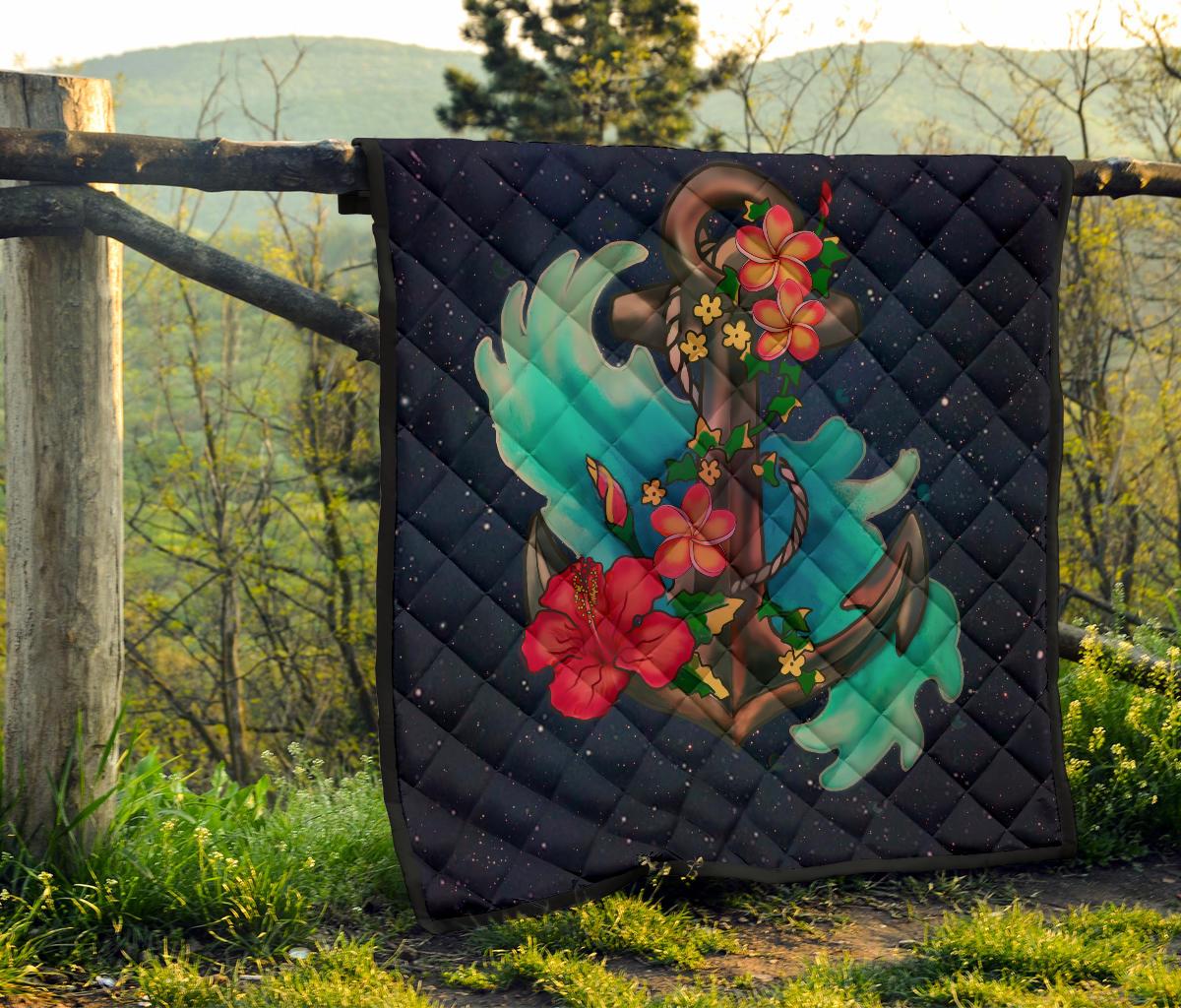 Hawaiian Plumeria Hibiscus Anchor Galaxy Premium Quilt - Polynesian Pride