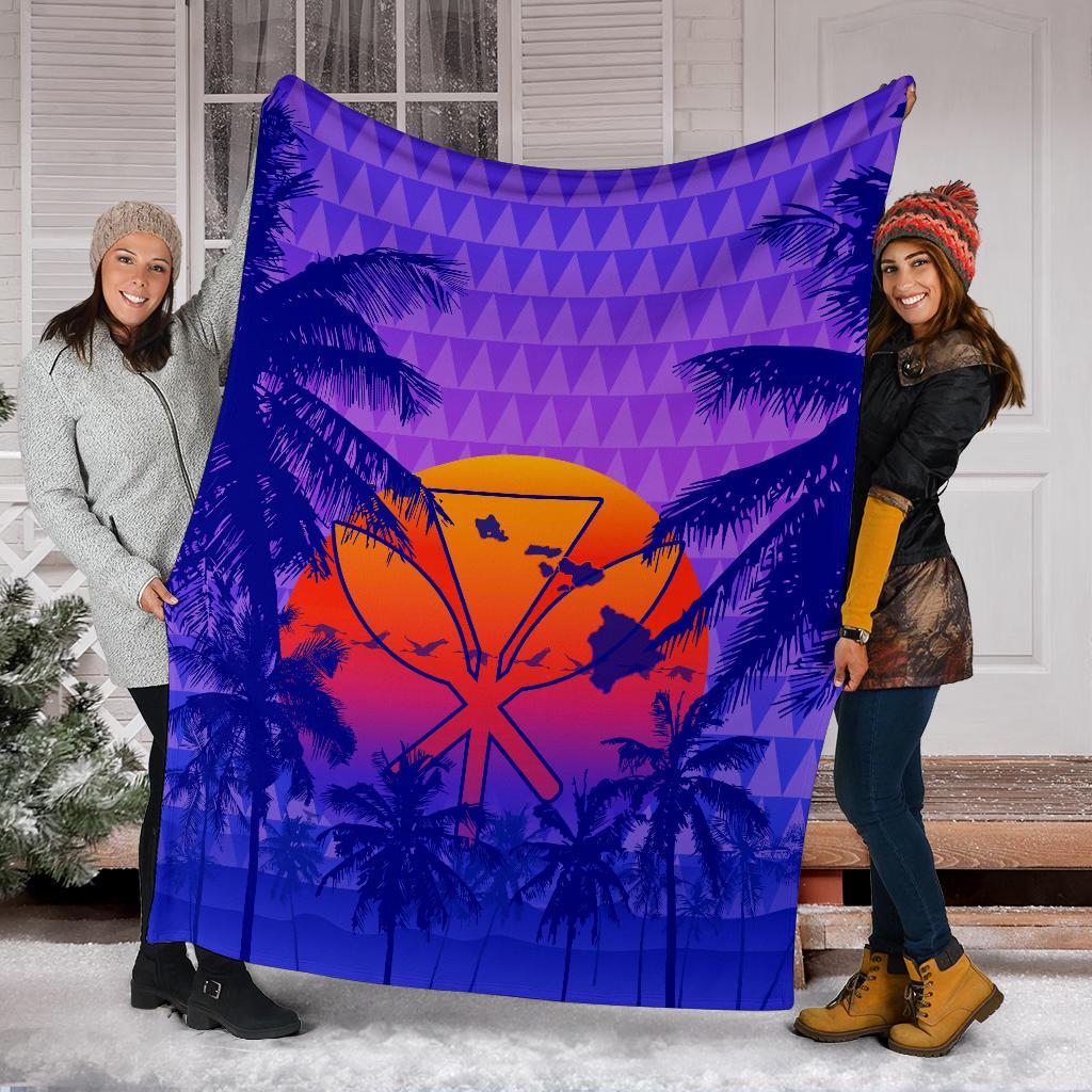 Hawaii Summer Sunset Kanaka Kakau Premium Blanket - Polynesian Pride