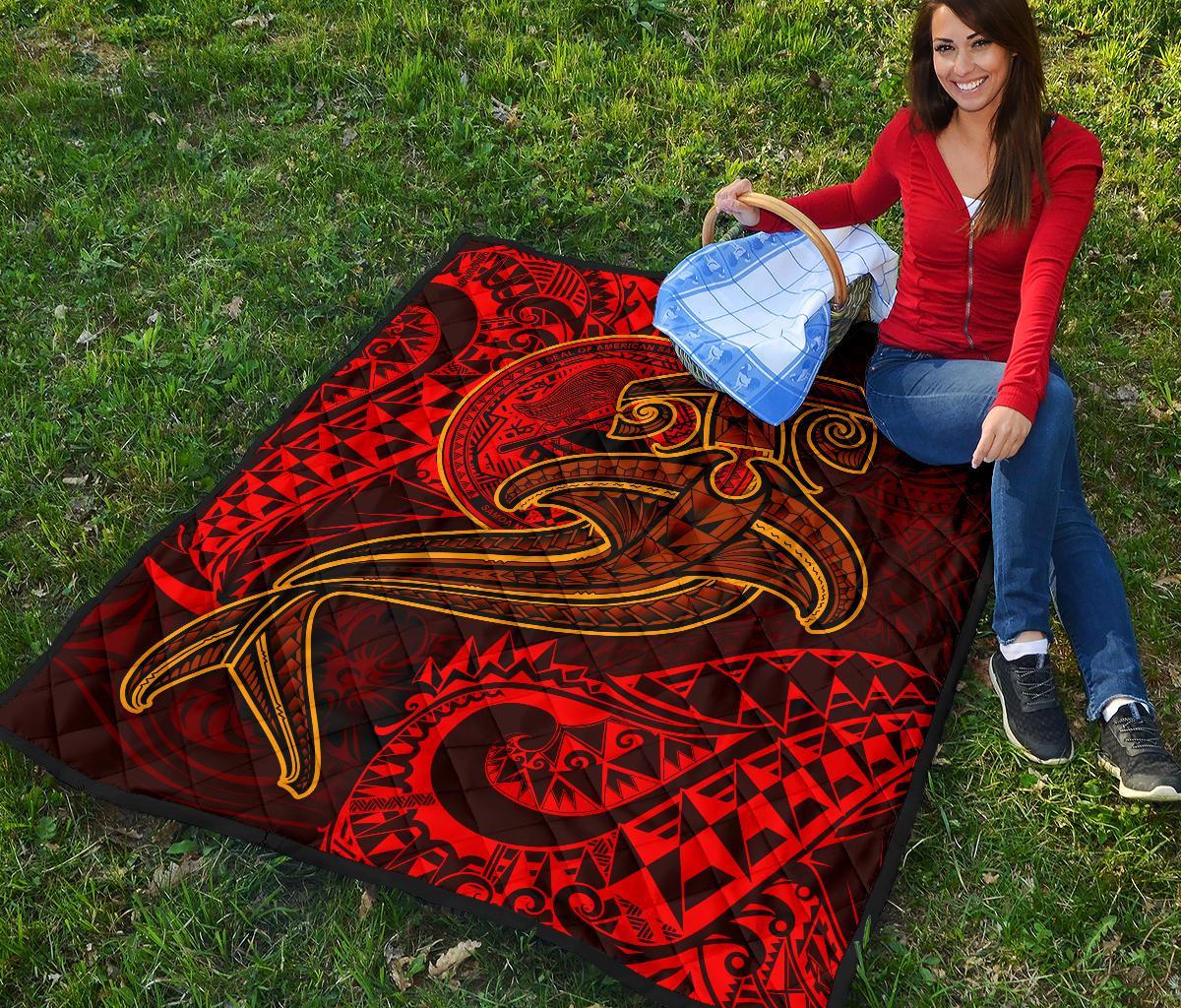 American Samoa Premium Quilt - Red Shark Polynesian Tattoo - Polynesian Pride
