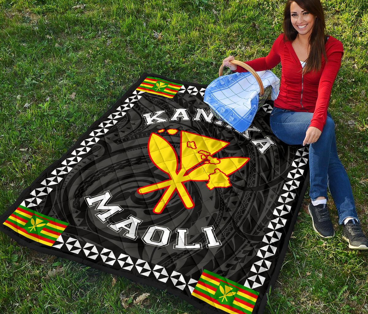 Kanaka Maoli Flag Polynesian Premium Quilt White - Love Style - Polynesian Pride