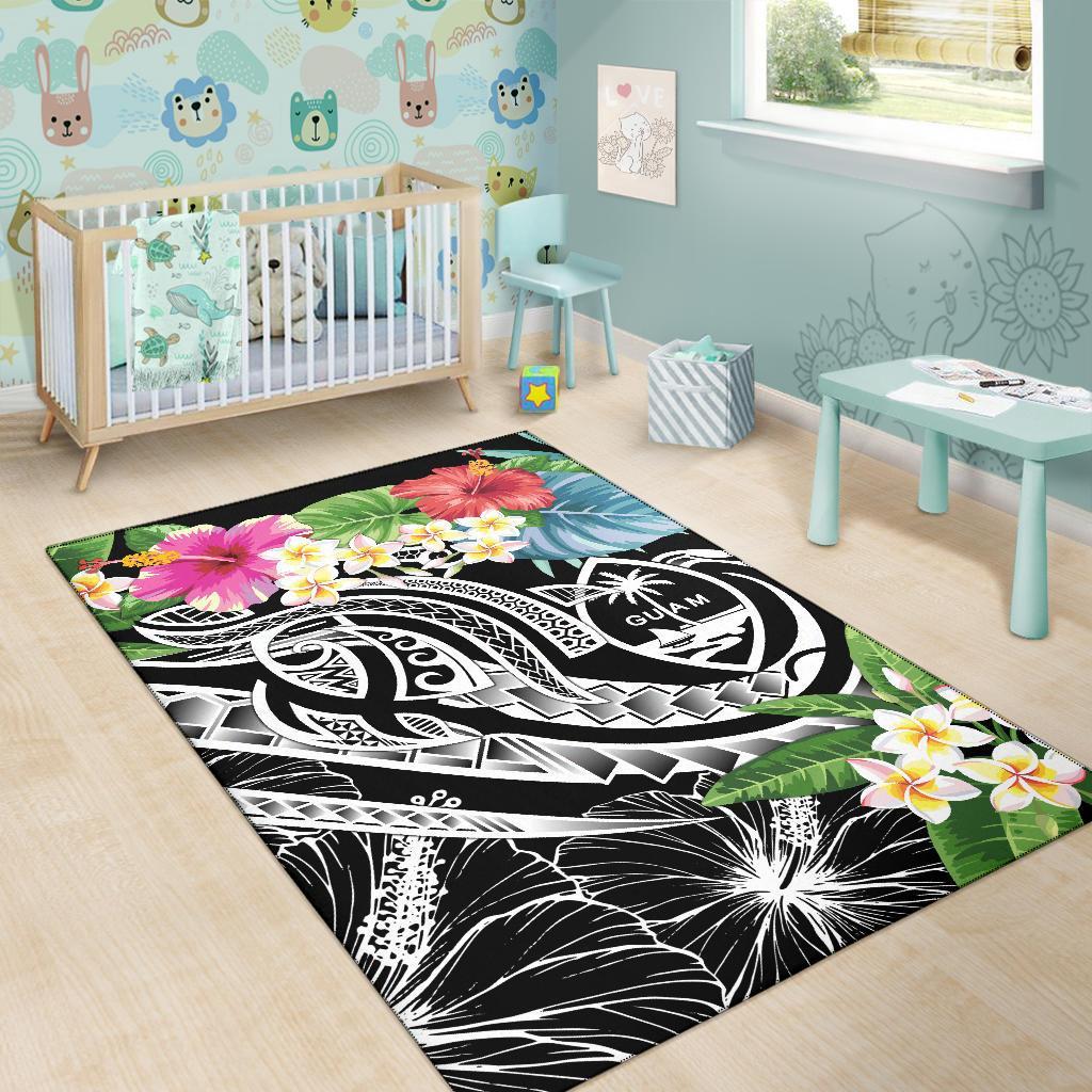 Guam Polynesian Area Rug - Summer Plumeria (Black) - Polynesian Pride