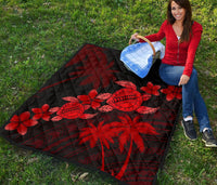 Hawaii Turtle Plumeria Coconut Tree Polynesian Premium Quilt - Red - Polynesian Pride