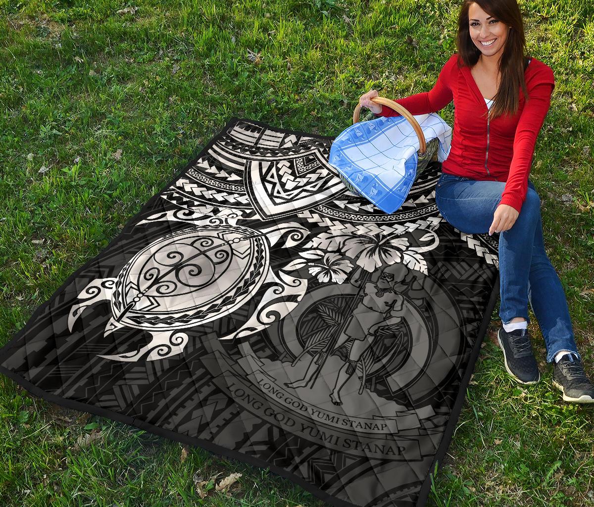 Vanuatu Polynesian Premium Quilt - Vanuatu Coat Of Arms & White Turtle Hibiscus - Polynesian Pride