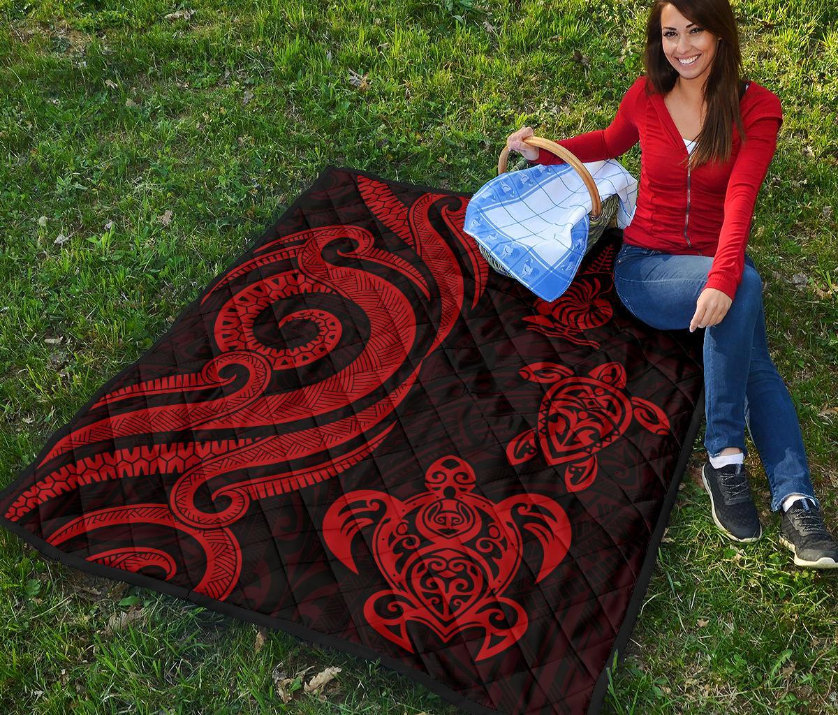New Caledonia Premium Quilt - Red Tentacle Turtle - Polynesian Pride