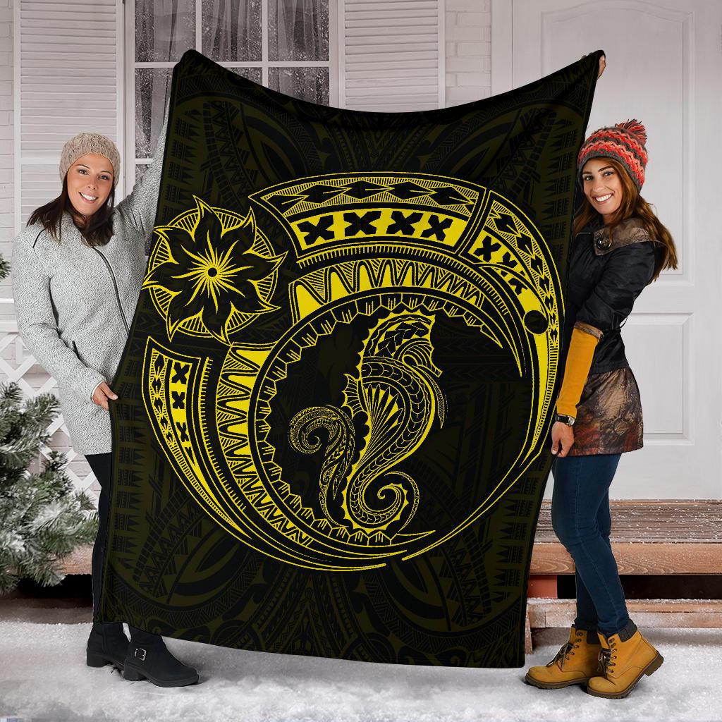 Seahorse Polynesian Blanket - Polynesian Tattoo Yellow - Polynesian Pride