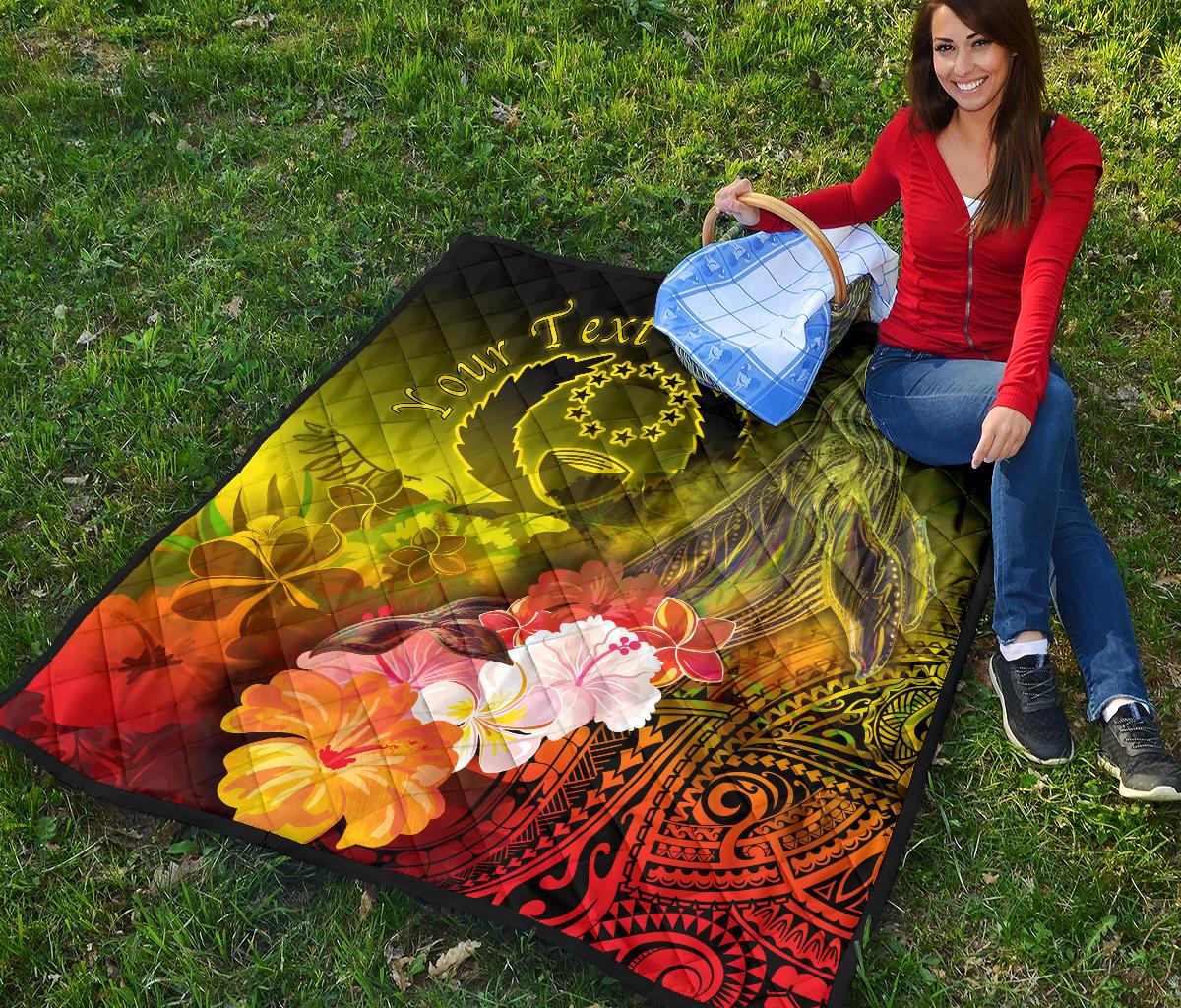 Pohnpei Custom Personalised Premium Quilt - Humpback Whale with Tropical Flowers (Yellow) - Polynesian Pride