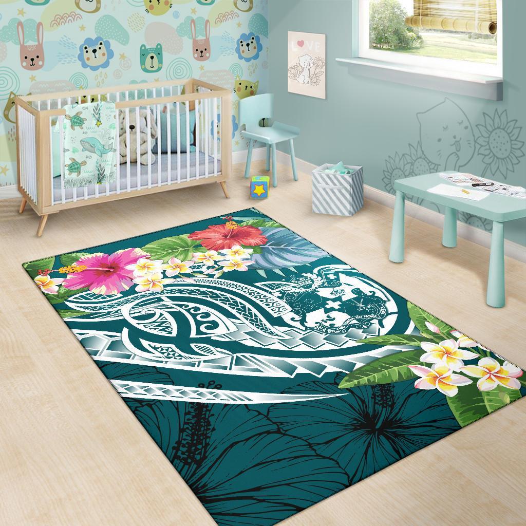 Tonga Polynesian Area Rug - Summer Plumeria (Turquoise) - Polynesian Pride