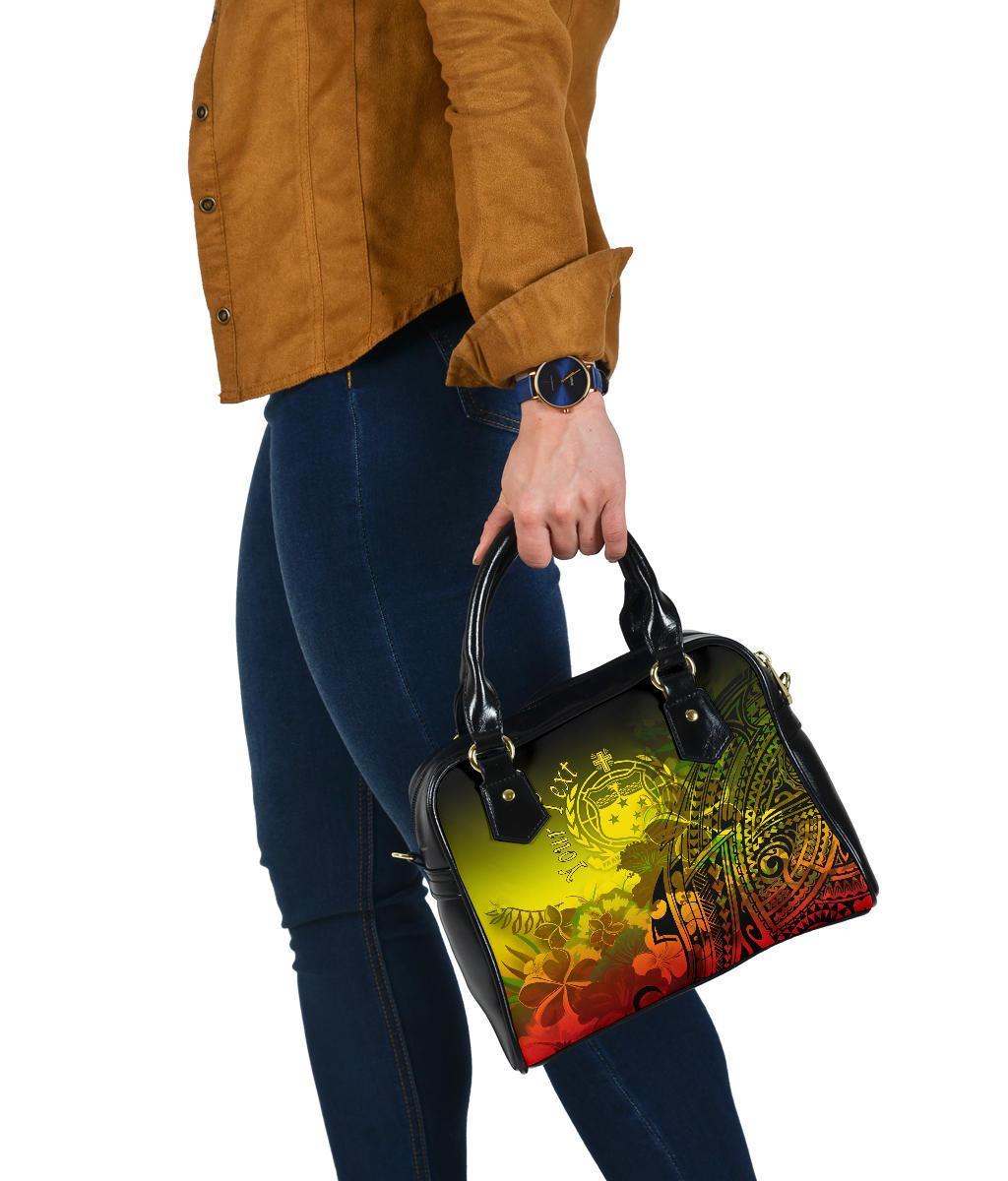 Custom Personalised Samoa Shoulder Handbag- Humpback Whale with Tropical Flowers (Yellow) - Polynesian Pride