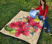 Hawaii Turtle Hibiscus Beige Simple Style - Premium Quilt AH - Polynesian Pride