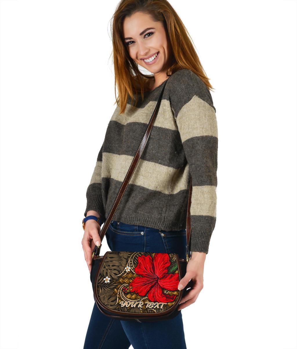 Hawaii Lauhala Hibiscus Polynesian Tropical Canvas Saddle Bag Gold - Wake Style - AH - Polynesian Pride