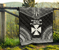 Wallis And Futuna Premium Quilt - Wallis And Futuna Coat Of Arms Polynesian Chief Black Version - Polynesian Pride
