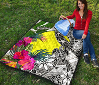 Palau Premium Quilt White - Turtle Plumeria Banana Leaf - Polynesian Pride