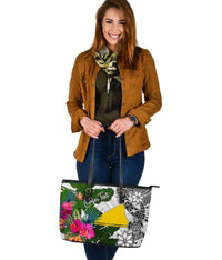 Tokelau Custom Personalised Large Leather Tote White - Turtle Plumeria Banana Leaf - Polynesian Pride