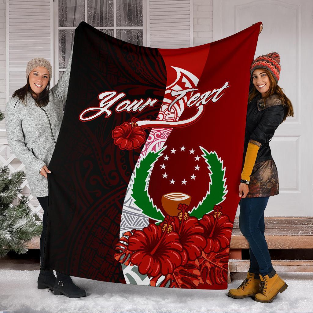 Pohnpei Micronesia Custom Personalised Premium Blanket - Coat Of Arm With Hibiscus - Polynesian Pride