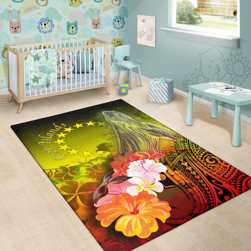 Cook Islands Area Rug - Humpback Whale with Tropical Flowers (Yellow) - Polynesian Pride