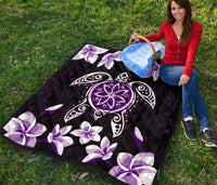 Hawaiian Violet Turtle Plumeria Quilt - Polynesian Pride