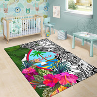 Guam Area Rug White - Turtle Plumeria Banana Leaf - Polynesian Pride