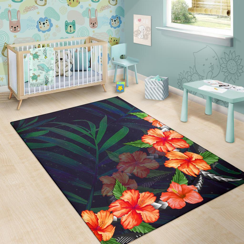 Hibiscus Palm Background Area Rug AH - Polynesian Pride