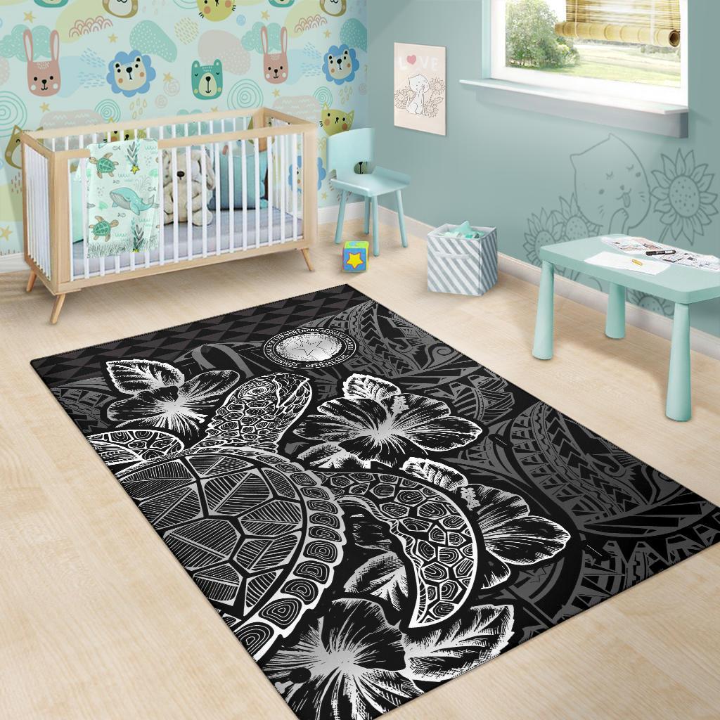 Northern Mariana Islands Area Rugs Turtle Hibiscus Black - Polynesian Pride