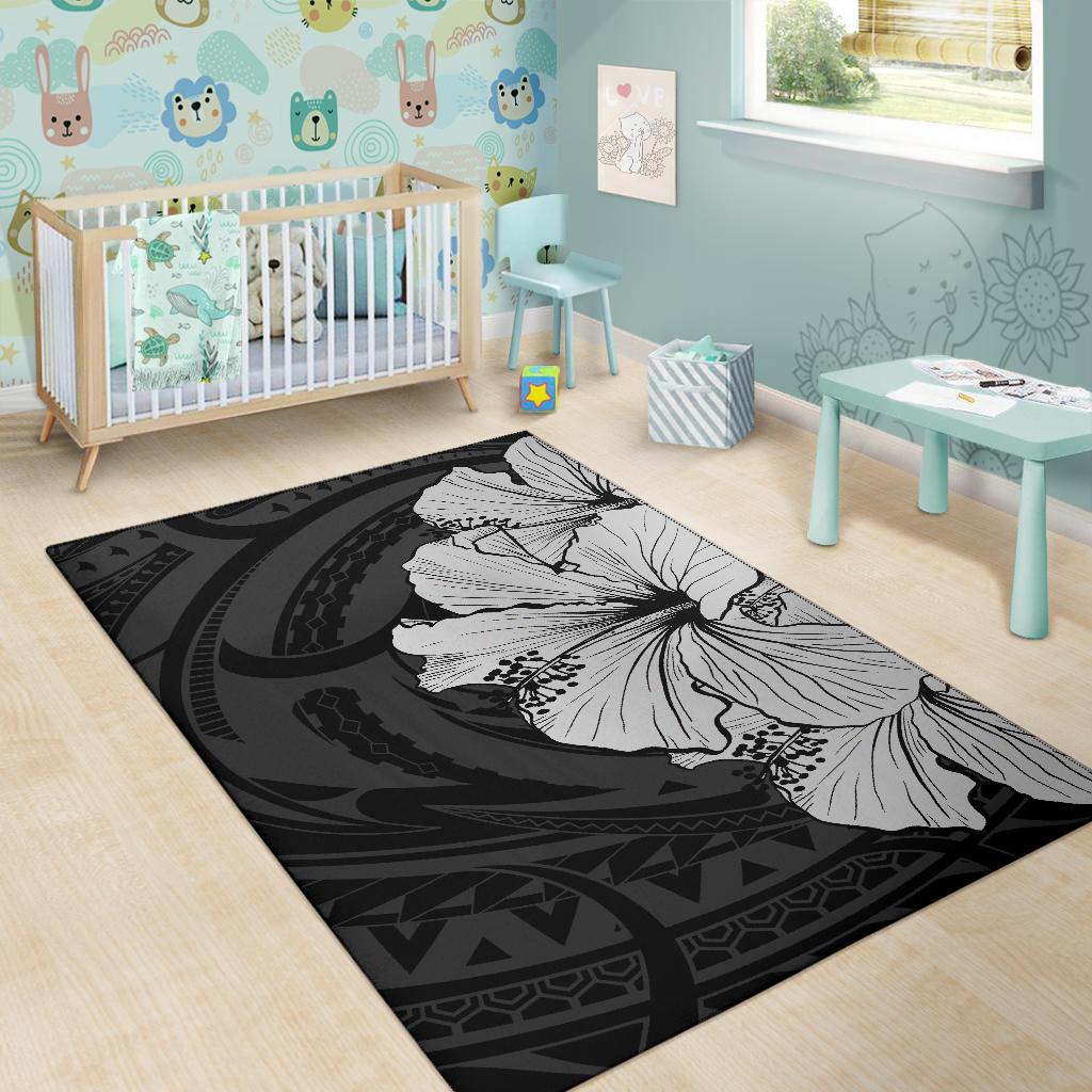 Royal Hibiscus Polynesian Tribal Area Rug Gray AH - Polynesian Pride