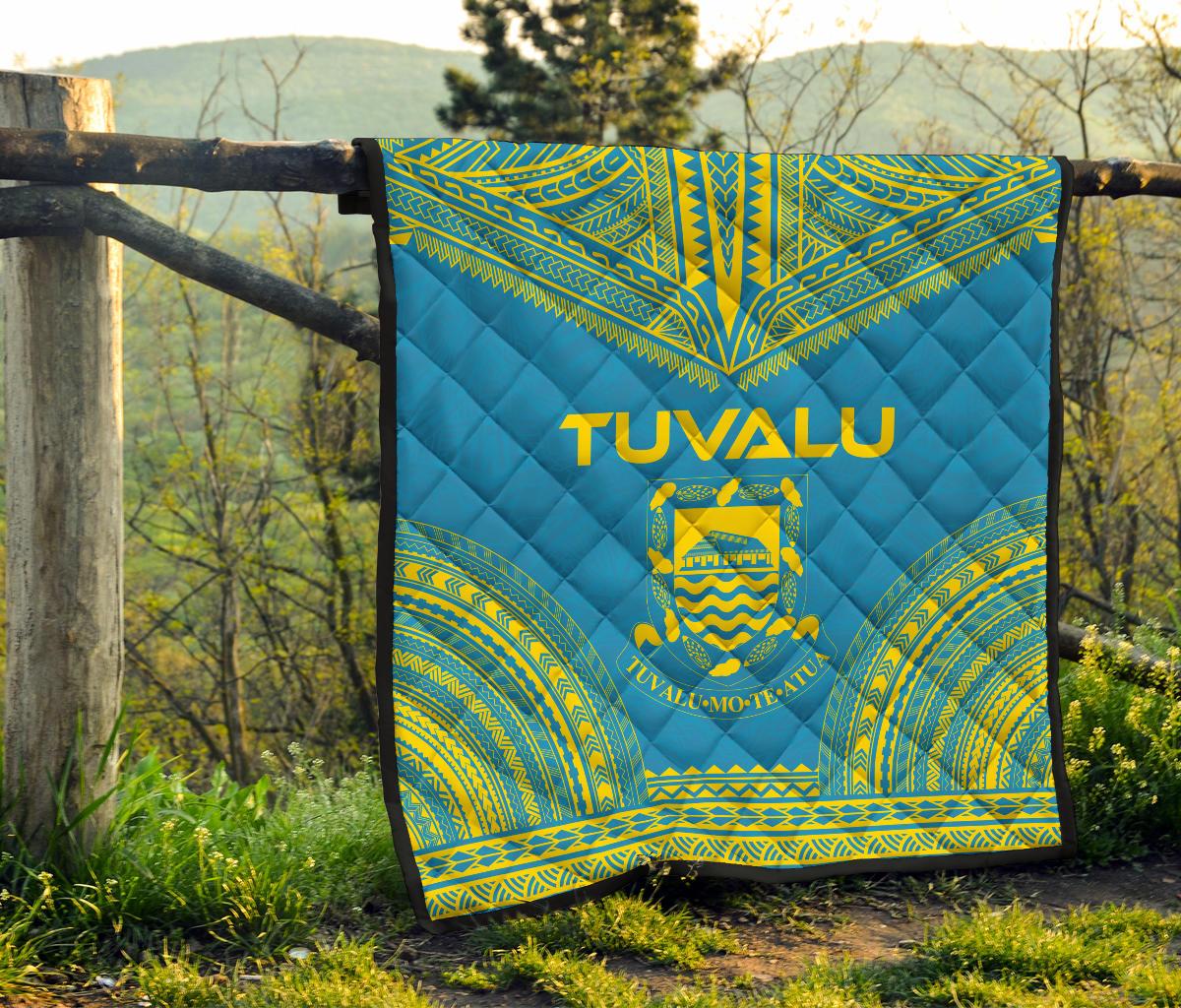 Tuvalu Premium Quilt - Tuvalu Coat Of Arms Polynesian Chief Blue Version - Polynesian Pride