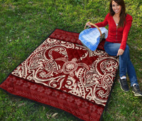 Hawaii Luxury Premium Quilt Red - Kanaka Maoli Turtle Polynesian Tattoo Pattern - Polynesian Pride