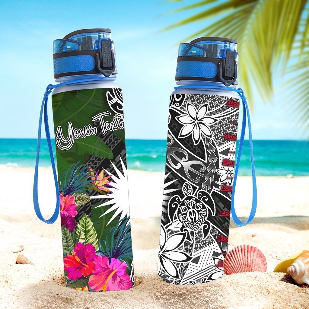 Marshall Islands Custom Personalised Hydro Tracking Bottle - Turtle Plumeria Banana Leaf - Polynesian Pride