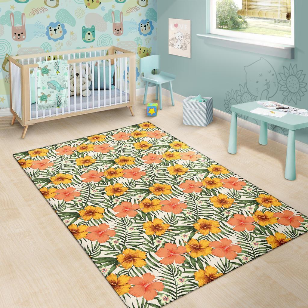 Tropical Flowers Hibiscus Pink Yellow Rug - Polynesian Pride