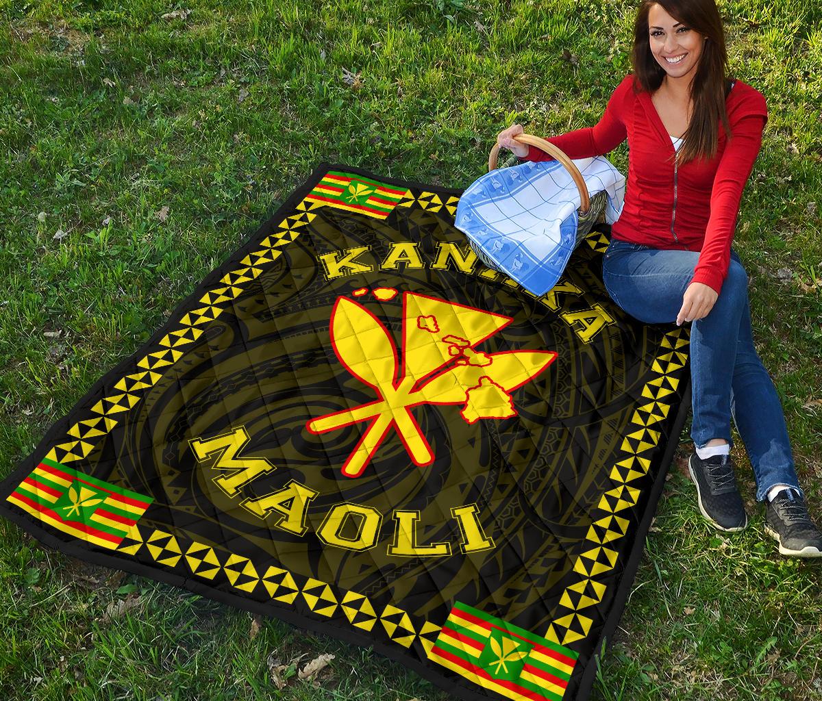 Kanaka Maoli Flag Polynesian Premium Quilt Yellow - Love Style - Polynesian Pride