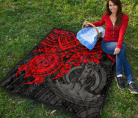Vanuatu Polynesian Premium Quilt - Vanuatu Coat Of Arms & Red Turtle Hibiscus - Polynesian Pride