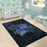 hawaii Rug - Turtle Strong Pattern Hibiscus Plumeria Blue AH - Polynesian Pride